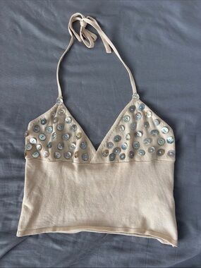 Shein Beaded Halter Crop Top - Cream
